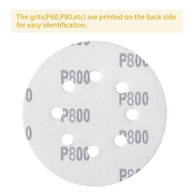 150PCS 800 Grit Gold Sanding Discs, 5-Inch 8-Hole Sandpaper for Random Orbital Sander, for Automotive or Woodworking