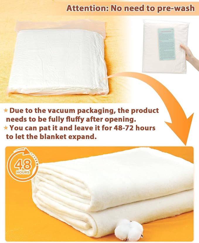 FIVEIZERO 100% Natural Cotton Quilt Batting–47Inchesx4Yards Large Lightweight - Image 5