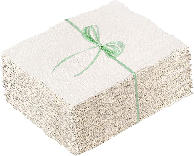 100 Sheets Deckled Edge Paper 2x3.5 inches, 160 GSM Handmade Paper, by Prudiut