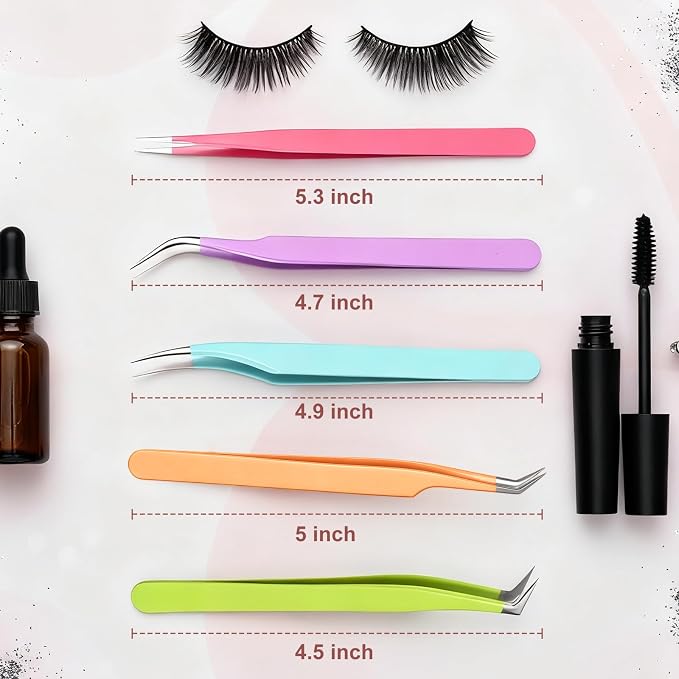 5pcs Eyelash Extension Tweezers High Precision，Straight and Curved Volume Lash - Image 4