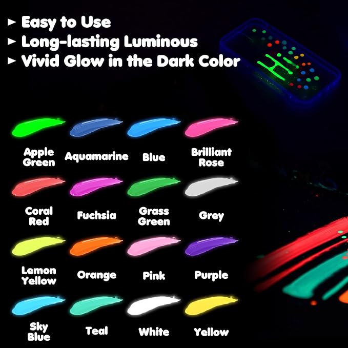 Roizefar Glow in the Dark Paint, 16 Colors 3D Permanent Acrylic Fabric Paints - Image 3