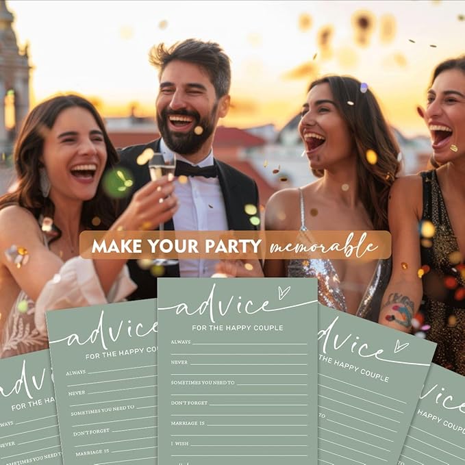 Bridal Shower Games Cards, Advice for The Happy Couple, Bridal Shower Games 25 Guests, Engagement Party Wedding Games for Guests, Minimalist Green Wedding Party Supplies - C10, Blue