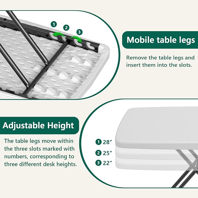 Folding Table 30 Inch -2Pack, Small Desk Adjustable Height TV Tray - Image 7
