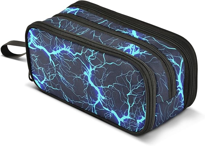 Dark Blue Electric Lightning Pencil Case Box Boys Girls Large Pencil Pouch by BOENLE-WELCOMEYOURCOMING