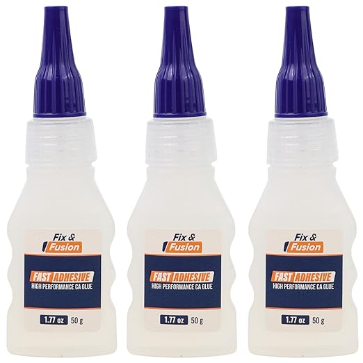 FIX & FUSION Ca Super Glue (1.77 Oz), Fast Adhesive/Cyanoacrylate Glue for Woodworking, Plastic, Rubber, Granite, DIY & Industrial, (3 Pack)
