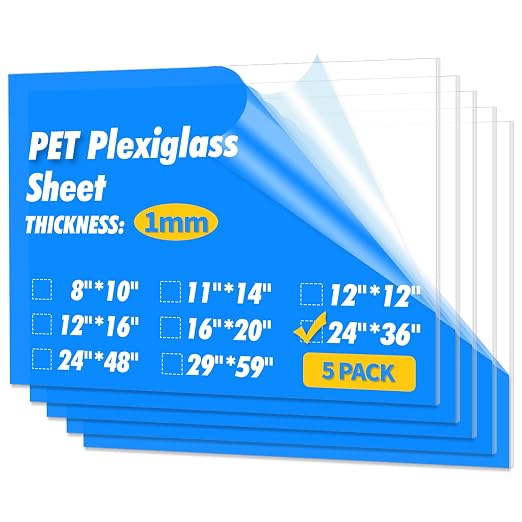 Art3d 5-Pack of 24×36" PET/Plexiglass Sheets, Transparent Clear Flexible by Art3d