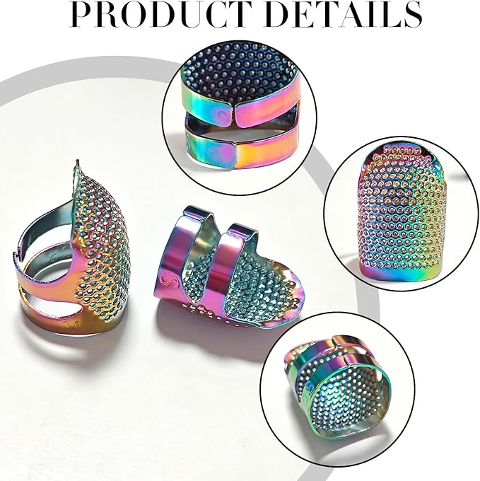 FR 4 Pack (2 Sizes, S/M) Sewing Thimble Finger Protector, Adjustable Finger Metal Shield Protector Pin Needles Sewing Quilting Craft Accessories DIY Sewing Tools Needlework Dazzle