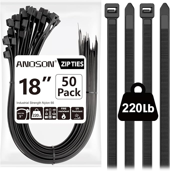 Large Zip Ties 18 inch, 50 Pack, Long Zip Ties Heavy Duty by ANOSON
