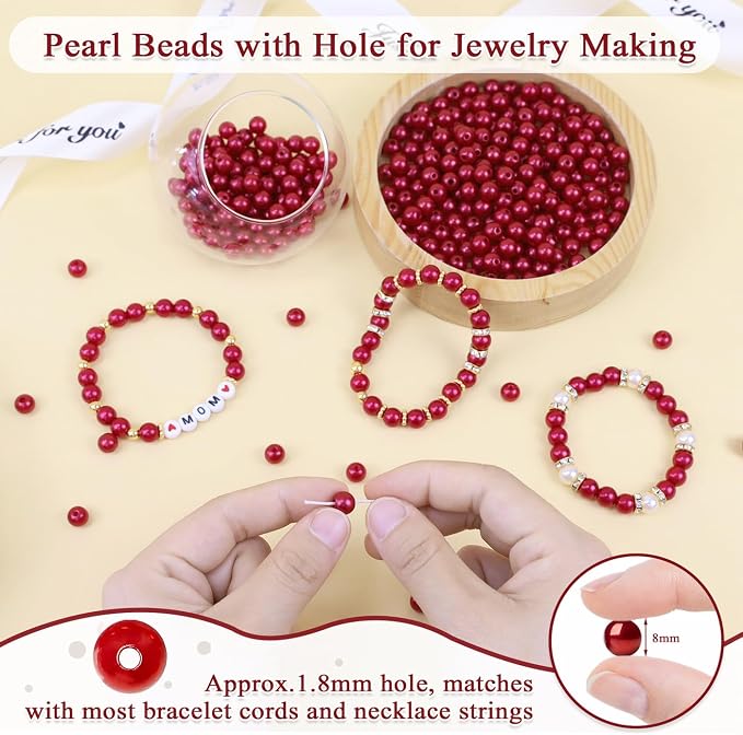 DUQGUHO Red Pearl Beads for Crafts 8mm Plastic Pearl Beads - Image 4