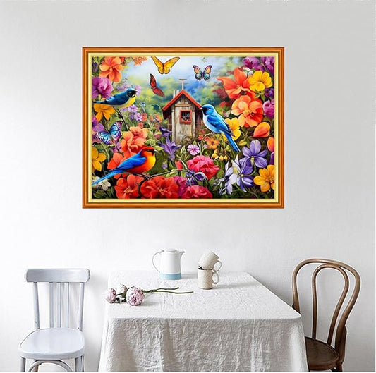 Foxhool Beginners Cross Stitch Kits Stamped Full Range of Embroidery Kits for Adults DIY Cross Stitches kit Embroidery Patterns for Needlepoint kit-Little Bird Family 16x20 inch