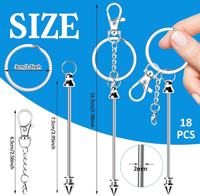 18 Pack Beadable Keychains Bars DIY Blank Beadable Keychains Metal Beaded - Image 2