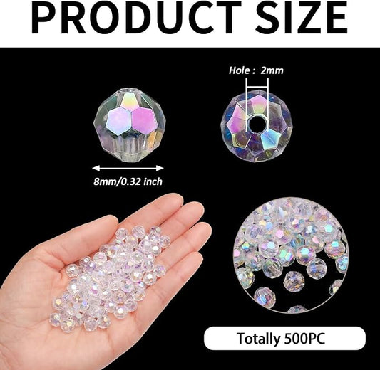 BONNY BOXX 500pcs 8mm Acrylic Faceted Round Crystal Beads Transparent AB Loose - Image 2