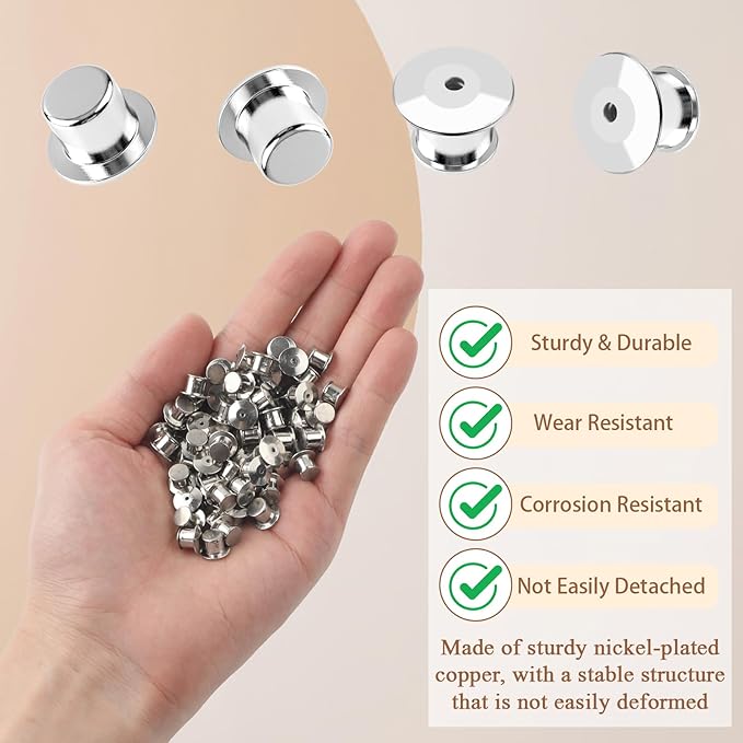 70 PCS Locking Pin Backs, Metal Pin Locks Locking Pin Keeper Clasp for Enamel Pins, Secure Pin Backings for Badge, Collectibles, Clothes Brooch Lapel (Silver)