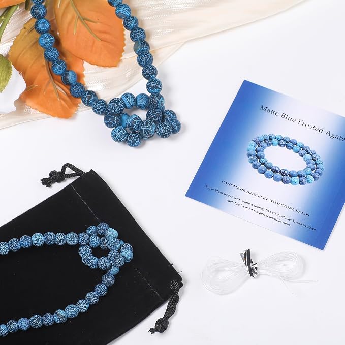 8mm Matte Blue Frosted Agate Bead, 15-Inch Matte Round Loose Stone Beads - Image 2