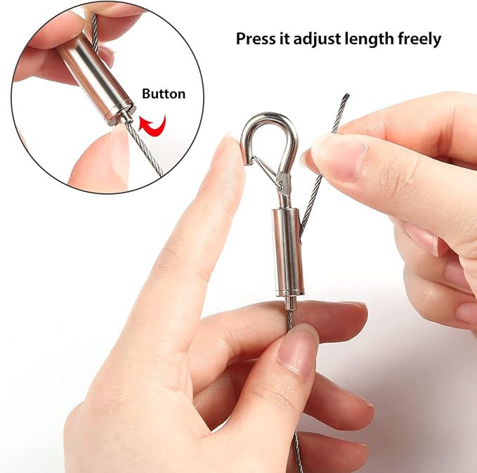 2Pcs Adjustable Picture Hanging Wire Kit,Heavy Duty Stainless Steel Rope 2m x 1.5mm for Hanging Mirrors,Frame,Lamps,Billboards,Basket Flowerpot,Holds Up to 66lbs(30kg)