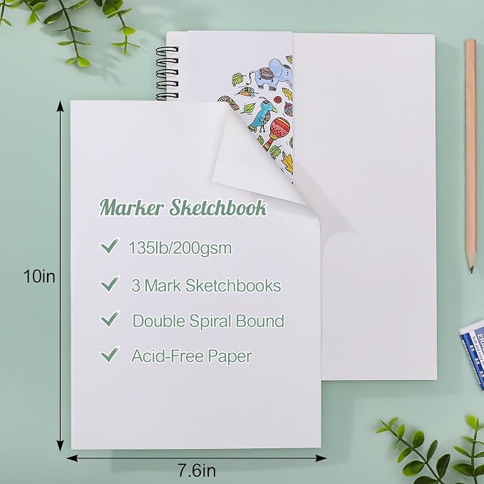 3 Pack Marker Paper Pad, 7.6×10in Double Sided Bleedproof Sketch Pad, - Image 3