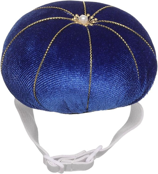 HARFINGTON Wrist Pin Cushion Wristband Sewing Pincushion Polyester Pin Holder Wearable Pumpkin Shaped Needles Wristband for Sewing Quilting Needlework DIY Crafts, Blue