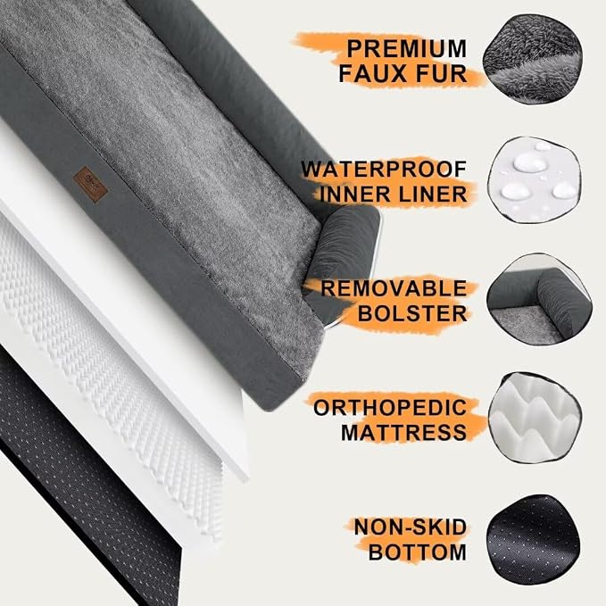 Large Dog Bed Orthopedic Washable: Dark Grey Dog Bed - Image 2