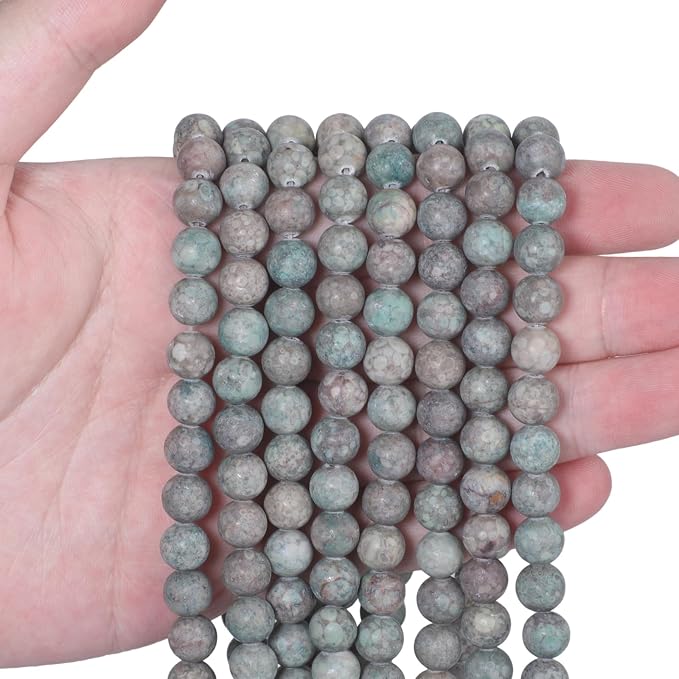 60pcs Natural Matte Cyan YuHua Gemstone Beads，6mm Frosted Round Loose Stone - Image 3