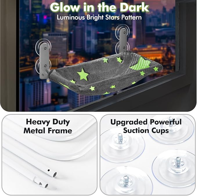 2PC Cat Window Perch, Glow in The Dark Cordless Foldable Pet Hammock Bed - Image 3
