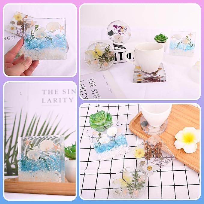 4 Resin Coaster Molds, Square Round Coaster Resin Molds, Small Coaster Silicone Molds for Resin Casting