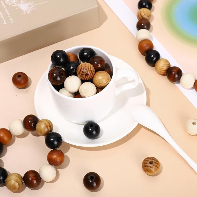 Whaline 240 Pcs Natural Wood Beads Rustic Color Round Wooden Bead Farmhouse - Image 4
