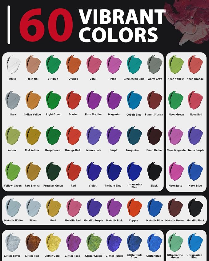 60 Color Fabric Paint Set – 3D Puffy Permanent Textile Paint - Image 2
