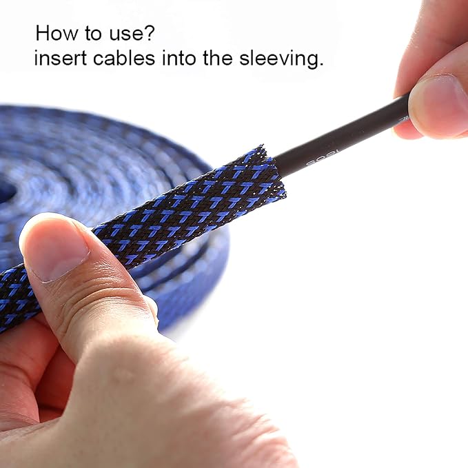 25ft - 1/4 inch PET Expandable Braided Sleeving – BlackBlue – Alex Tech Braided - Image 6