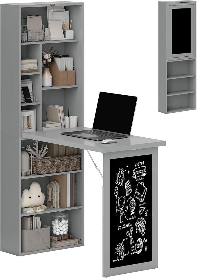HOMCOM Foldable Convertible Writing Table Computer Desk, Charcoal Gray | Wall by HOMCOM