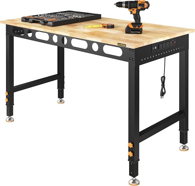 CAMMOO 48 Inch Adjustable Workbench 2000 LBS Capacity, Power Strip, Solid by CAMMOO