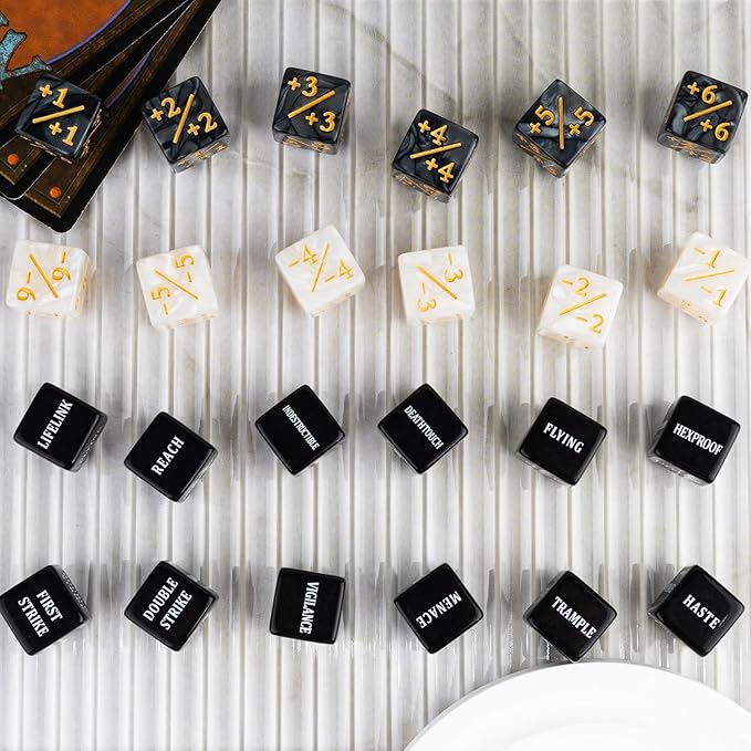 48 PCS MTG Dice Counters Bulk Black Ability Keywords Counter Marble Life Buff Tokens Dice Compatible with Magic The Gathering Cards Game Accessories