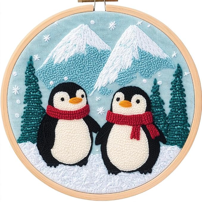 DIY Punch Needle Kits Penguins Family Snow Mountain by Unknown