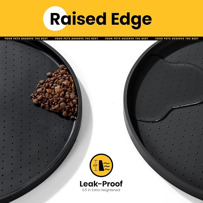 Dog Food Mat, 1/2 Inch Raised Edges Cat Dog Feeding Mat - Image 2
