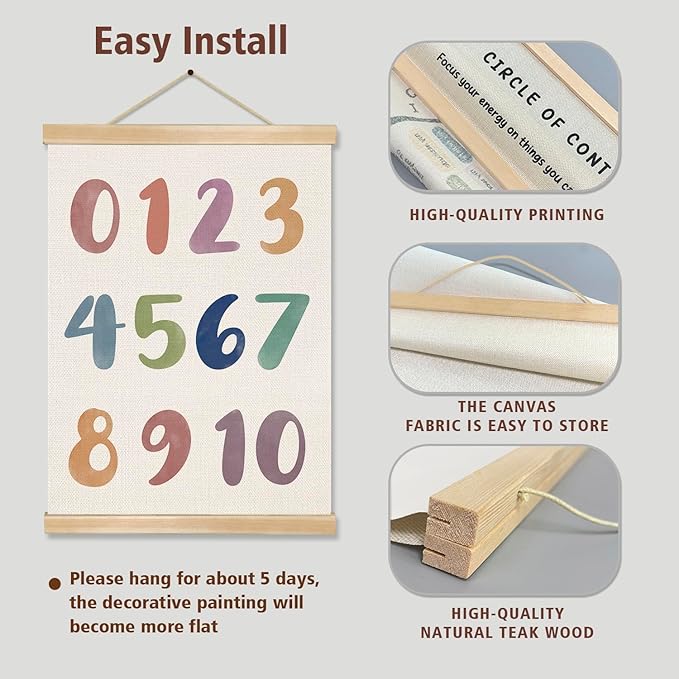 2-Pack Alphabet and Number Posters for Kids,Modern ABC and 0-10 Wall Chart Set on Natural Linen,Educational Decor for Toddlers, Preschool Classroom, Nursery, Playroom 14x18.5In (ABC+123)
