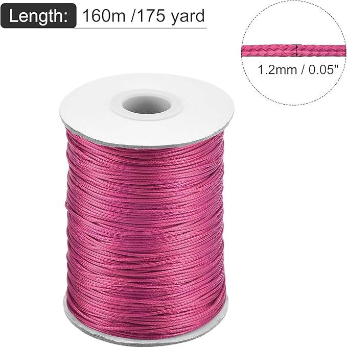 MECCANIXITY Waxed Cord 1.2mm Waxed Polyester Cord 175 Yard Wax String for Bracelet Making,Necklaces, Beading,Jewelry Making and DIY Crafts(Dark Rose Red)