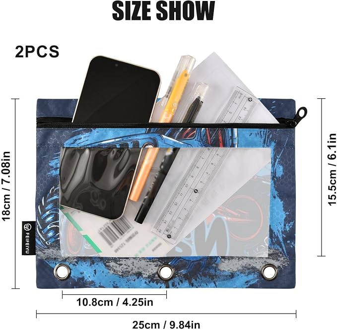 Custom Truck Blue Pencil Pouch for 3 Ring Binder, 2 Pack Personalized Name - Image 3