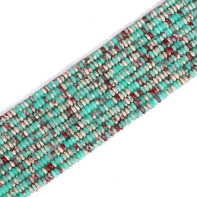 Natural Green Shoushan Disk Stone Beads 4x2mm 160pcs Rondelle Loose Semi Gemstone Beads for Jewelry Making Design