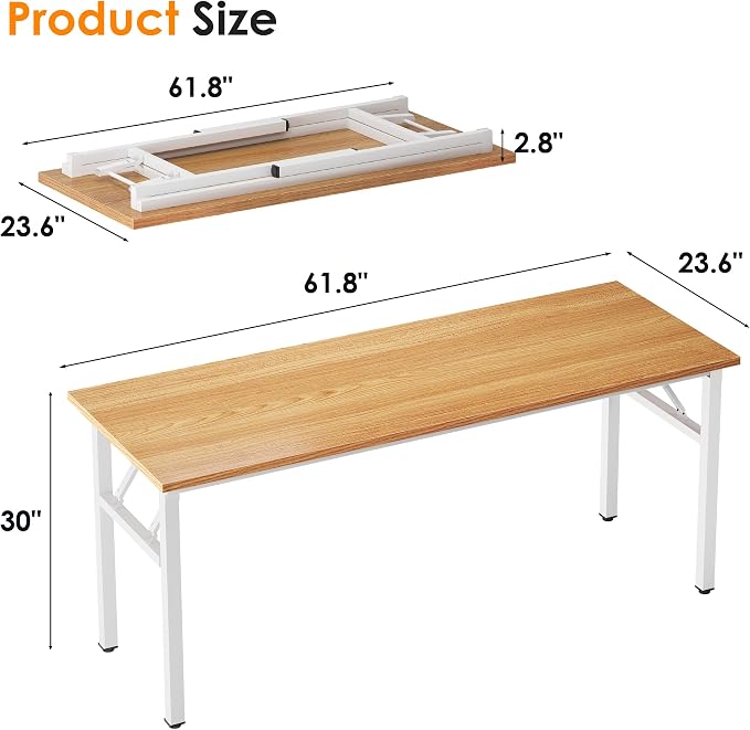 Need Large Folding Computer Desk, 62 Inch Writing Table, Teak | No-Assembly - Image 3