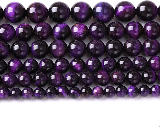 12mm 32pcs A+ Natural Purple Tiger Eye Stone Beads Round Spacer Loose Beads for Jewelry Making DIY Bracelet Necklace 15" Inch