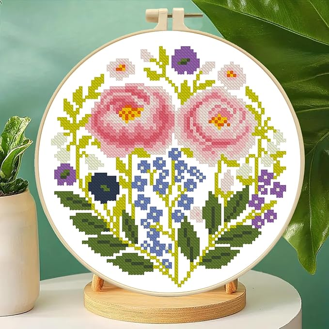 Zhenqing Pink Floral Cross Stitch Kit - Image 2