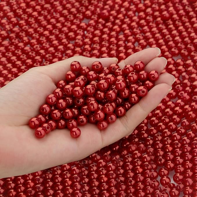 DUQGUHO Red Pearl Beads for Crafts 6mm Plastic Pearl Beads by DUQGUHO