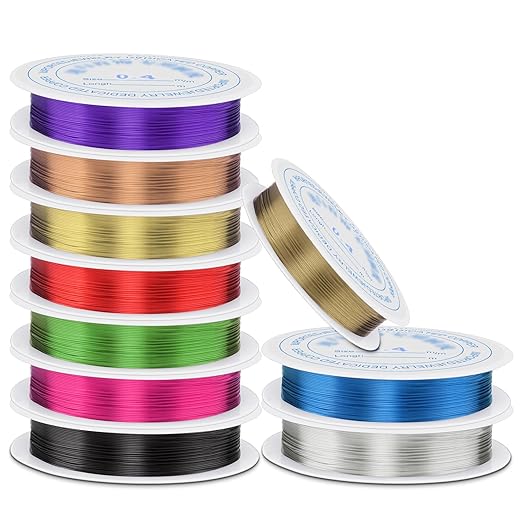 0.4 mm Dia. 10 Rolls Copper Jewelry Wire, 10 Assorted Colors Beading Wire for Jewelry Making Bracelet Earrings Rings Necklaces Flower Craft Projects