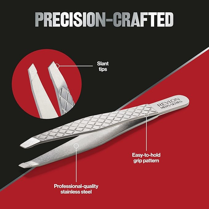 Revlon Slanted Tip Tweezers for Men, Ultra-Sharp for Precision Eyebrow Shaping - Image 3