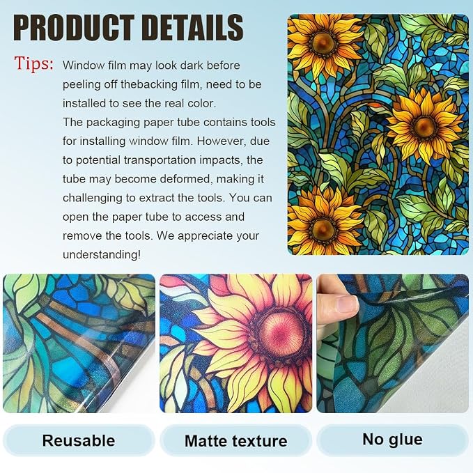 Window UV Protection Privacy Film:Non-Adhesive Static Cling Decorative Window - Image 4