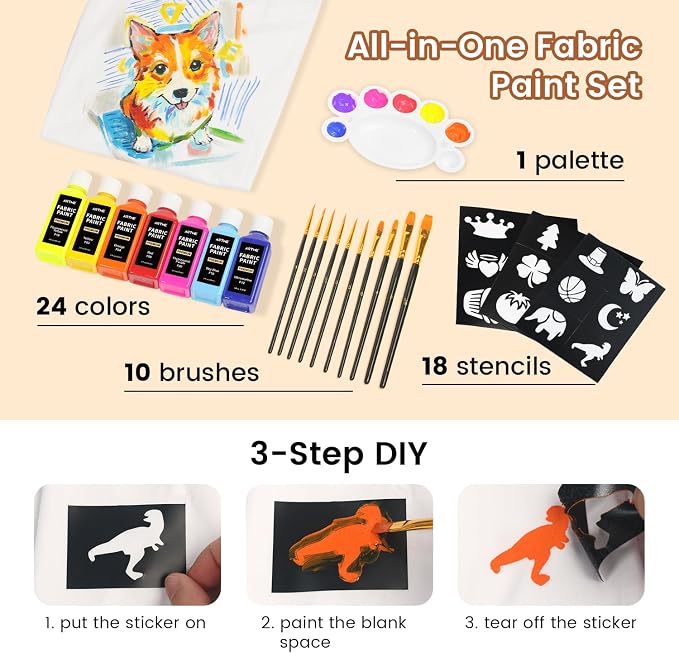Artme 24 Colors Fabric Paint, Permanent Soft Fabric Paint Set - Image 3