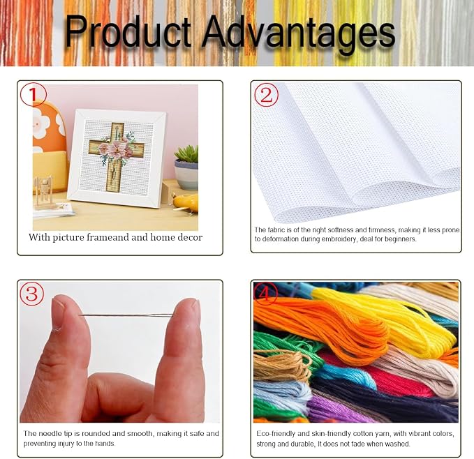 Tiwabb Cross Stitch Kits for Beginners, Flowers Stamped Cross Stitch for Adults - Image 4