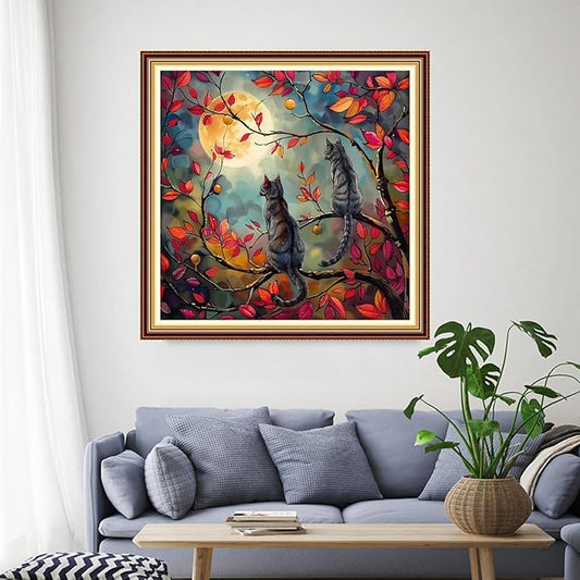 Funchey Stamped Cross Stitch Kits, DIY Cross Stitch Pattern for Adults Beginners Needlepoint Kits Embroidery Kit Arts and Crafts 11CT-Cats Admiring The Moon 18x18 inch