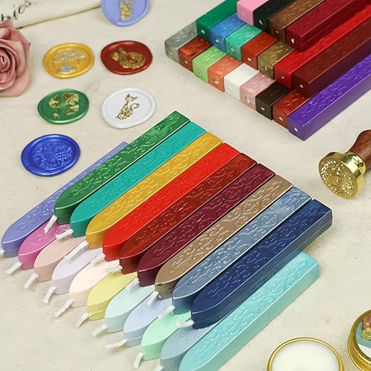 12Pcs Sealing Wax Sticks with Wicks, Assorted Colors Wax Seal Sticks Great for Letter Sealings Waxstamp Wedding Invitations, Packaging Decoration (12)