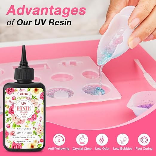 YIEHO 300g UV Resin Kit with Light and Molds, Upgraded Crystal Clear Hard UV Curing Premixed Resin Starter Jewelry Making Kit for DIY Keychain, Earring and Necklace