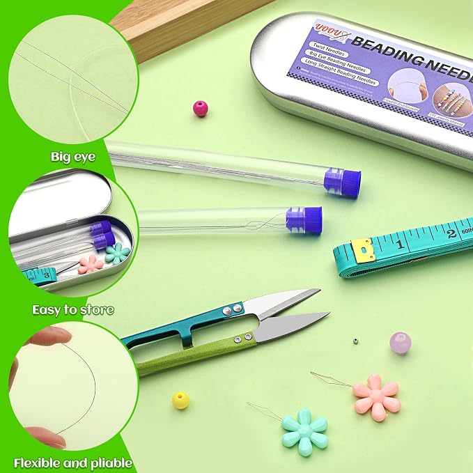 UOOU 32 Pcs Beading Needles Set, 8 Sizes Big Eye Bead Needles, Twist Beading - Image 3